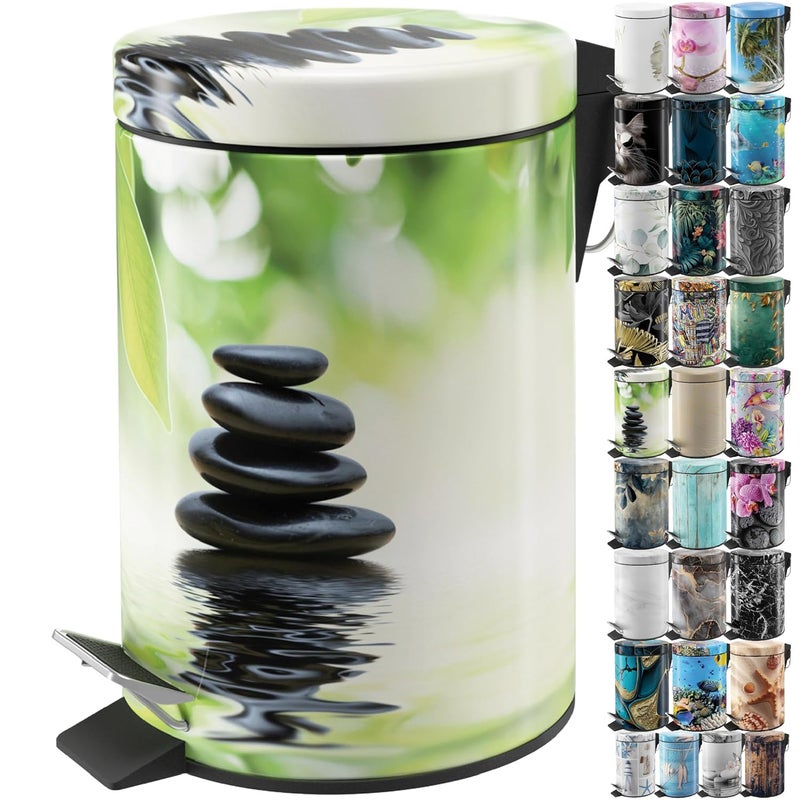 Sanilo Small Bathroom Trash Can with Lid [1.3 Gallon] - Lidded Tiny Trashcan for Garbage - Mini Metal Bin with Soft Closing Mechanism - Bath Room Accessoire Wastebin with Inner Bucket (Harmony) - Image 1